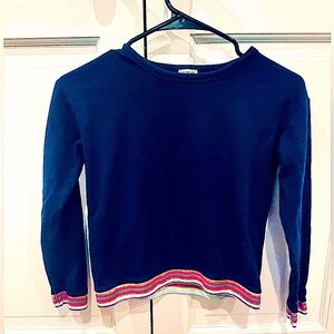 Crewcuts Navy sweatshirt with sparkle rainbow trim (M)